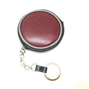 FURLA Round Wallet Coin Purse with Key Ring Bordeaux Leather